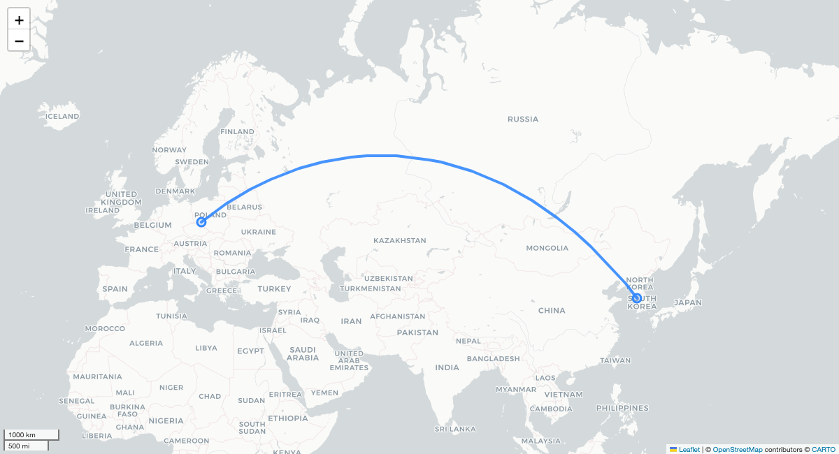 LO2005 WRO-ICN 항로 지도