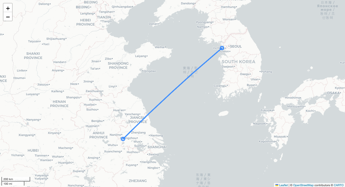 MU2921 NKG-ICN 항로 지도