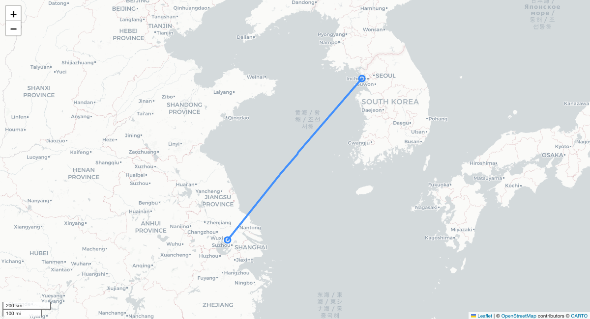 MU2989 WUX-ICN 항로 지도