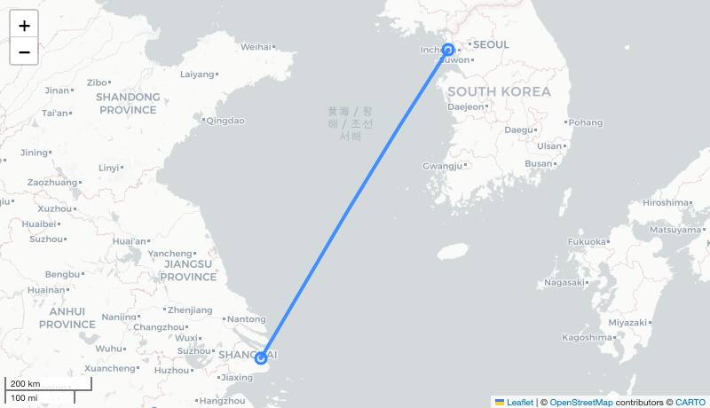 MU5033 PVG-ICN 항로 지도