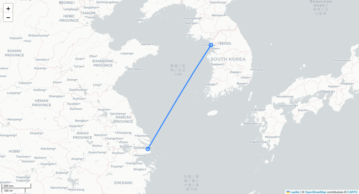 MU5042 ICN-PVG 항로 지도