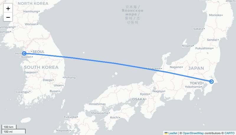 NQ121 NRT-ICN 항로 지도