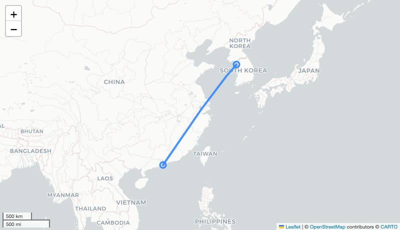 NX822 MFM-ICN 항로 지도