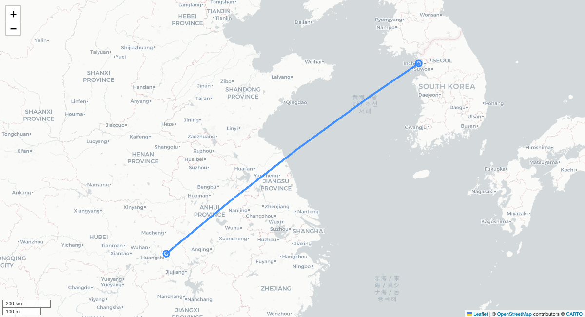 O3142 ICN-EHU 항로 지도