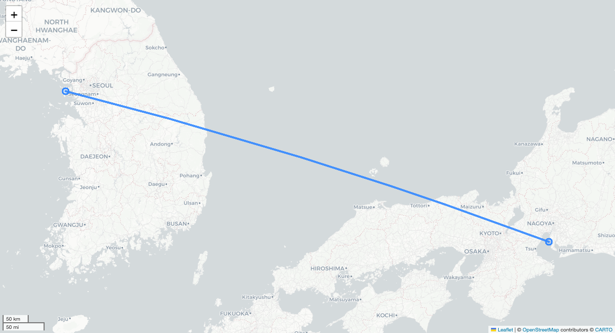 OZ123 NGO-ICN 항로 지도