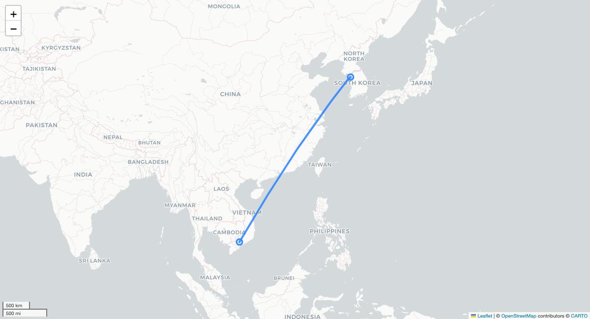 OZ735 ICN-SGN 항로 지도