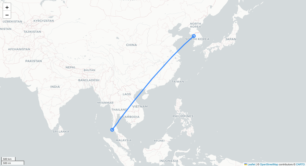 OZ747 ICN-HKT 항로 지도