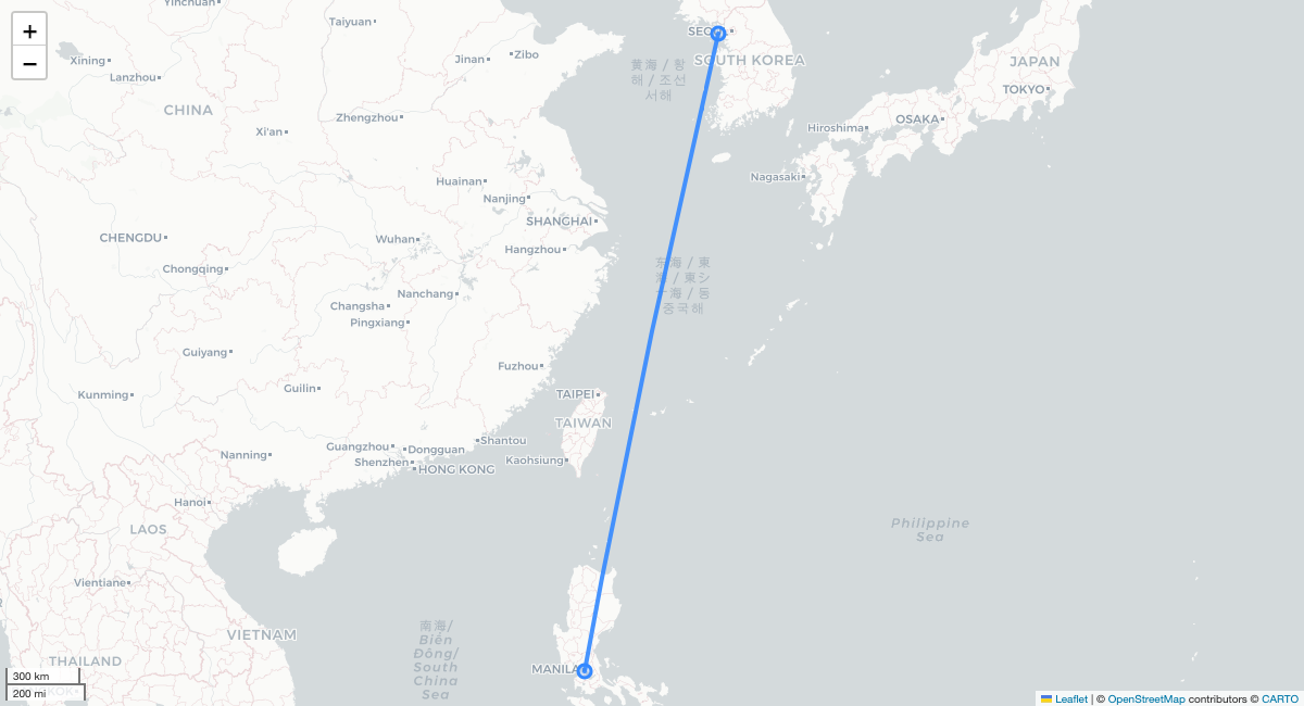 PR402 MNL-ICN 항로 지도