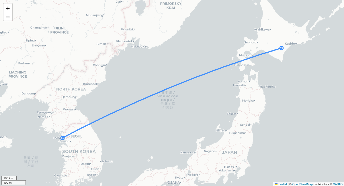 RF358 ICN-OBO 항로 지도