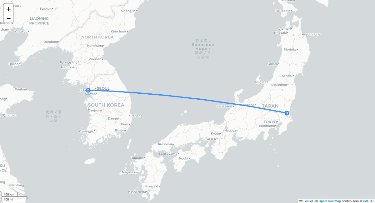 RF387 IBR-ICN 항로 지도
