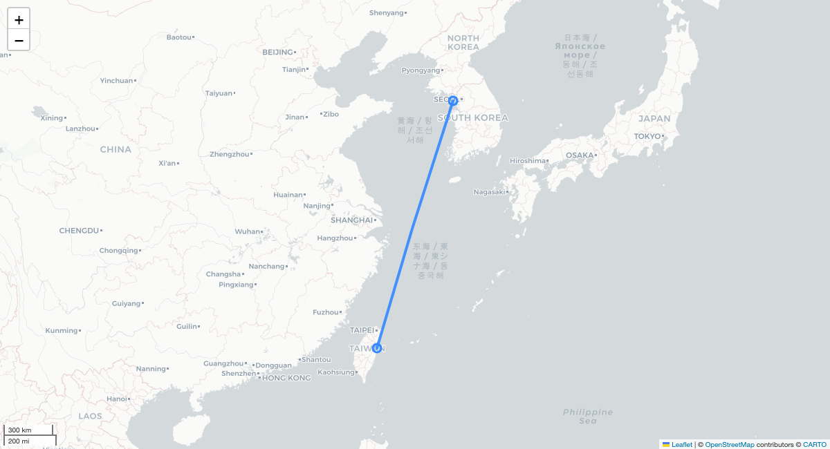 RF5193 ICN-HUN 항로 지도