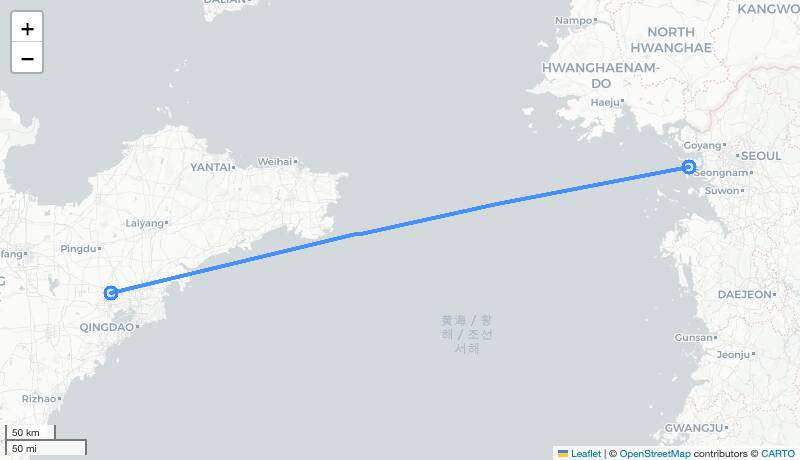 SC4611 TAO-ICN 항로 지도