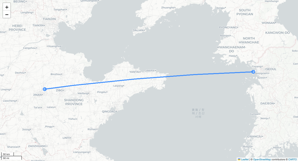 SC8001 TNA-ICN 항로 지도