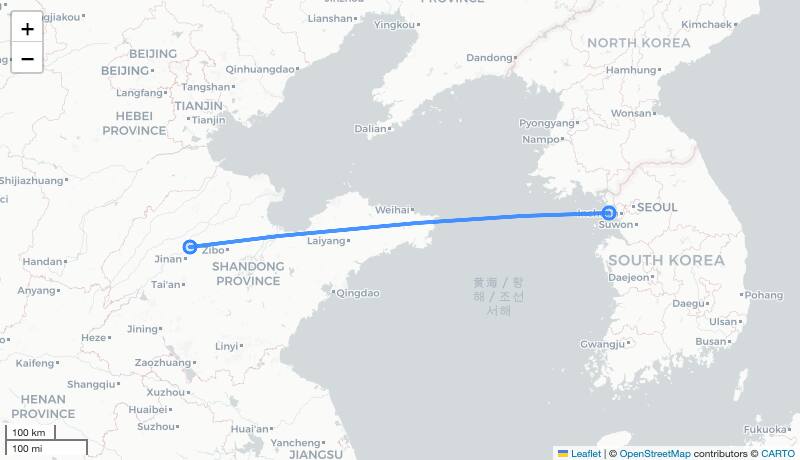 SC8005 TNA-ICN 항로 지도