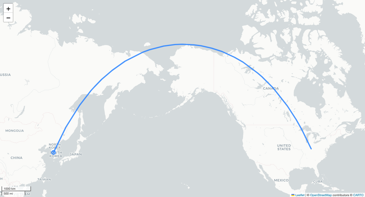 SQ7444 ICN-CVG 항로 지도