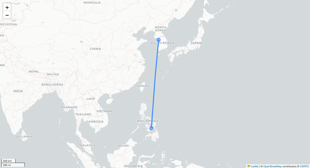 TW121 ICN-CEB 항로 지도