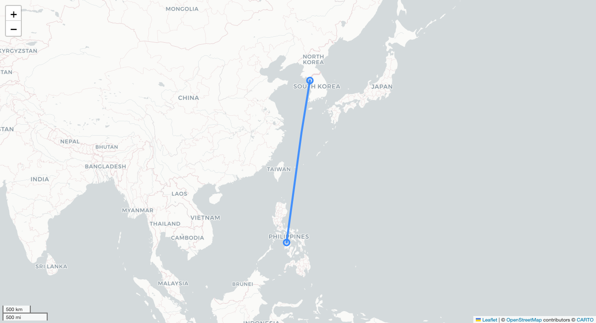 TW125 ICN-KLO 항로 지도