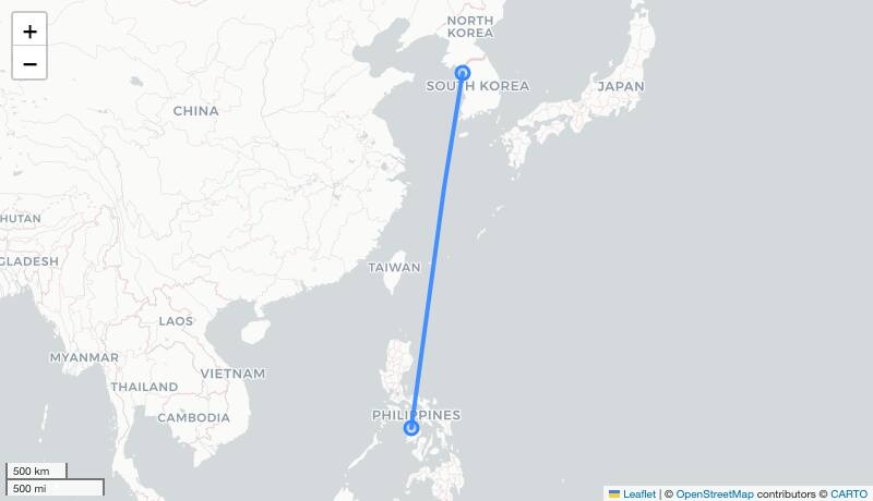 TW126 KLO-ICN 항로 지도