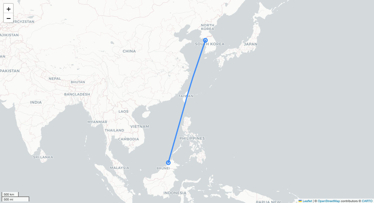 TW153 ICN-BKI 항로 지도