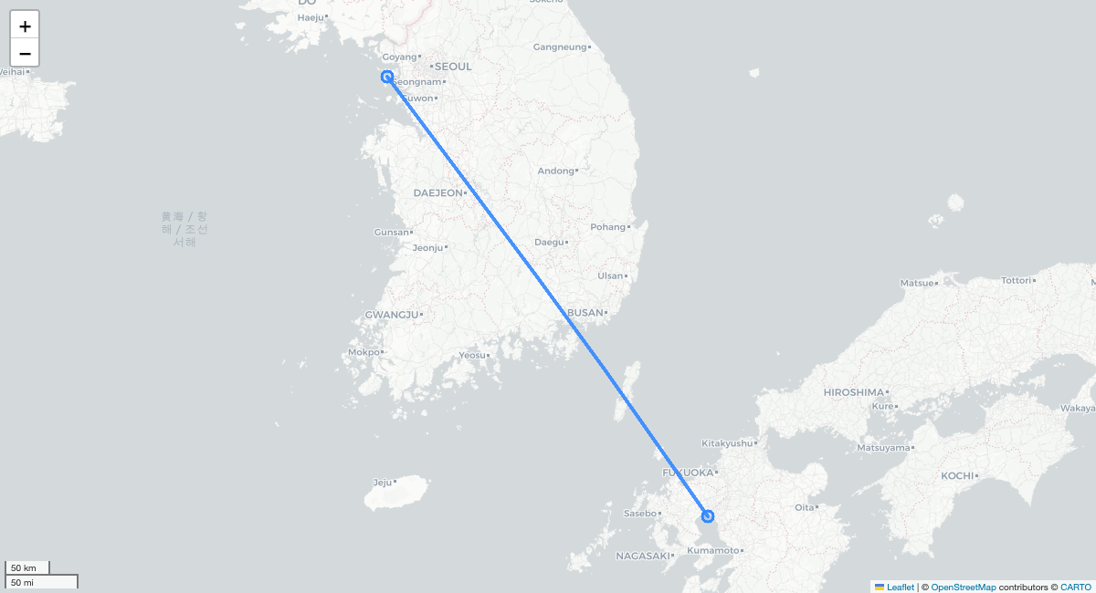 TW286 HSG-ICN 항로 지도