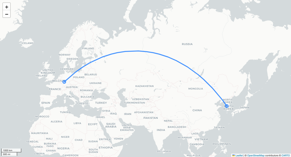 TW403 ICN-FRA 항로 지도