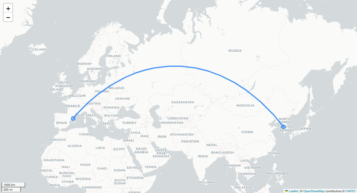 TW407 ICN-BCN 항로 지도