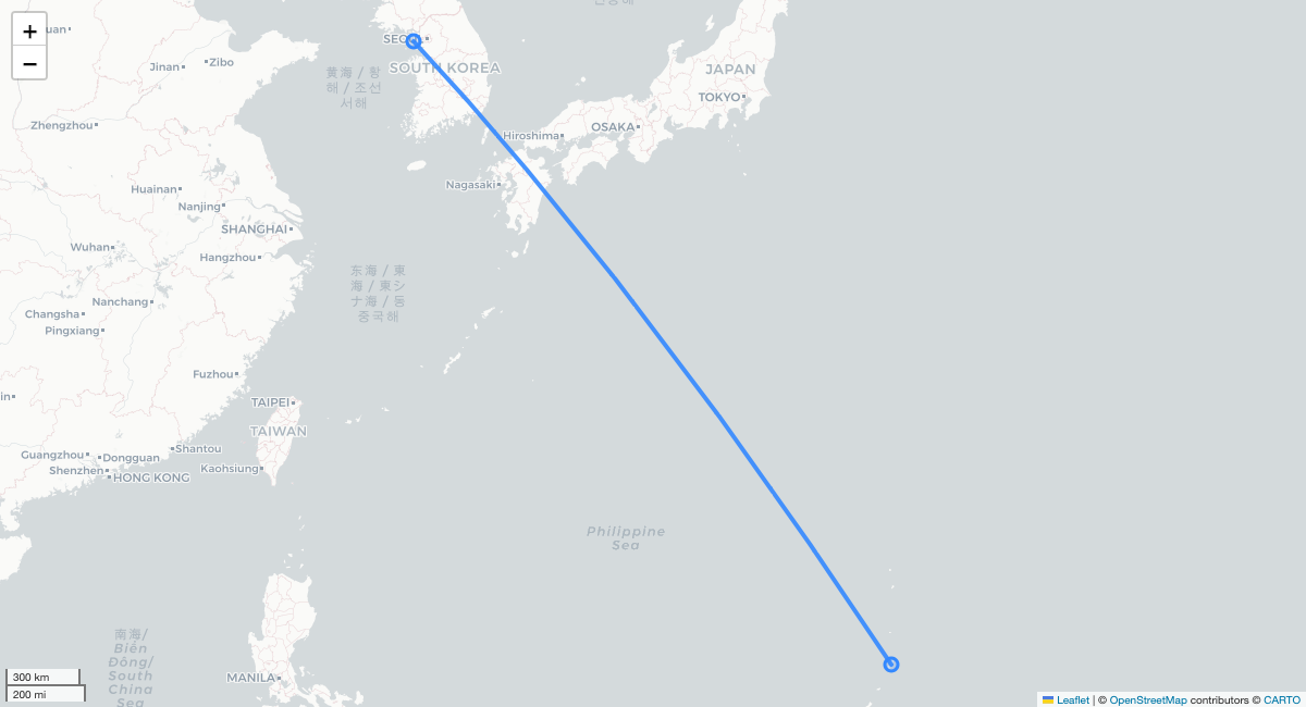 TW526 SPN-ICN 항로 지도