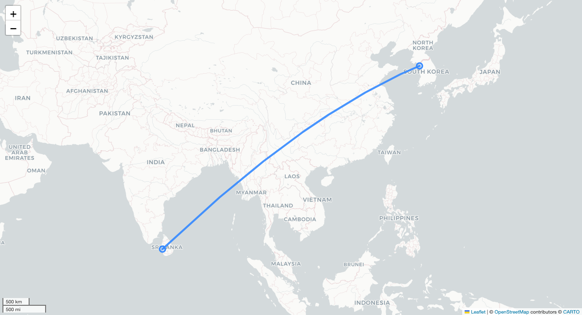 UL471 ICN-CMB 항로 지도
