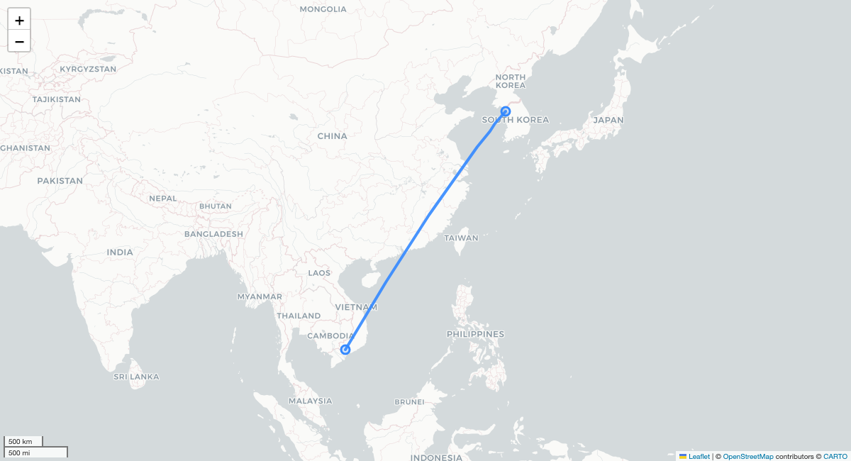 VJ862 SGN-ICN 항로 지도