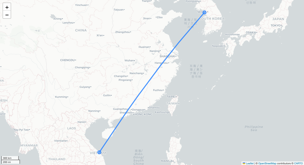 VJ874 DAD-ICN 항로 지도