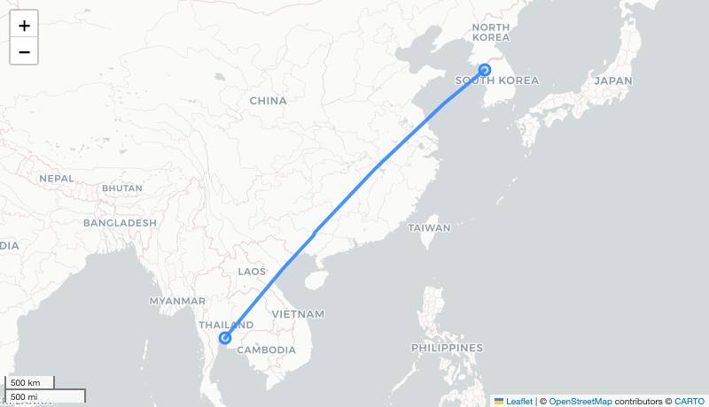 VZ851 ICN-BKK 항로 지도
