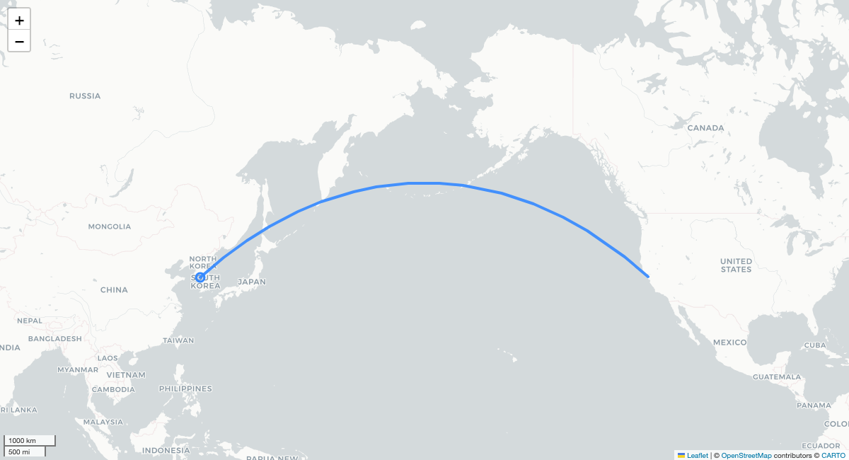 YP111 ICN-SFO 항로 지도