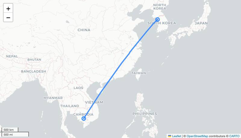 ZA216 ICN-KTI 항로 지도