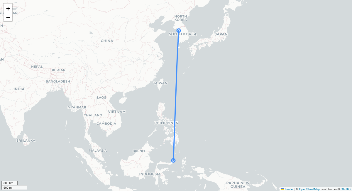 ZE536 MDC-ICN 항로 지도