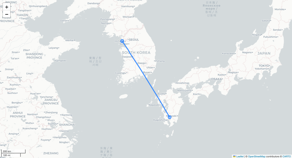 ZE652 KOJ-ICN 항로 지도