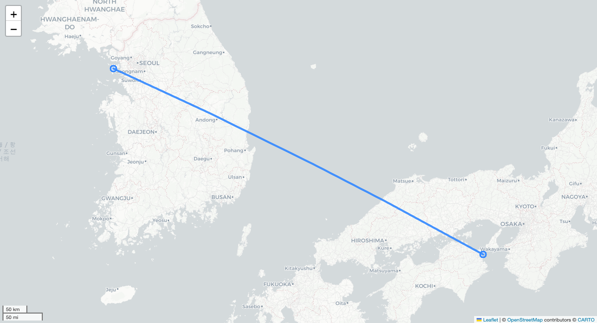 ZE672 TKS-ICN 항로 지도