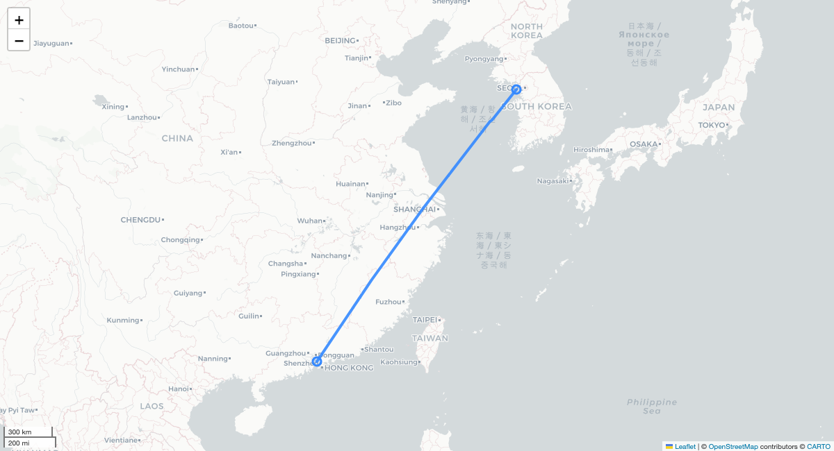 ZH631 SZX-ICN 항로 지도